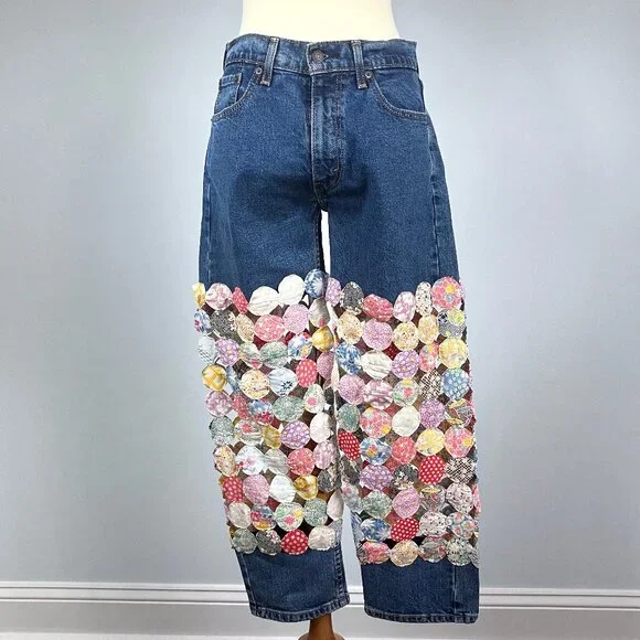 The Series New York Vintage Patchwork Quilted Pants Jeans Denim 30 Hi Rise Vtg - Picture 1 of 15
